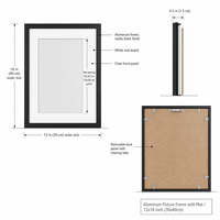 Cadre photo en aluminium 12x16 pouces avec passe-partout, cadre photo en métal noir et blanc, décoration murale moderne pour le salon
