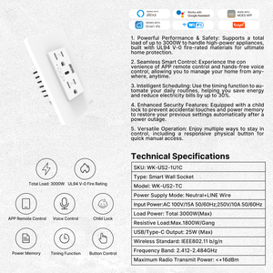 Langyeao ไวไฟสมาร์ทวอลล์2ช่อง USB Type-C, 3000W ล็อคไฟฟ้าของเด็กทำงานร่วมกับ Alexa Google Home UL94 <span class=keywords><strong>V</strong></span>-0 - Product Image 2