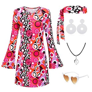 <span class=keywords><strong>Costume</strong></span> da Discoteca Anni '60 '70 Abito Hippie <span class=keywords><strong>Donna</strong></span> Stile Anni '70 Vestito con Accessori Simbolo della Pace <span class=keywords><strong>Costume</strong></span> di Halloween - Product Image 1