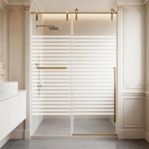 Porta <span class=keywords><strong>Doccia</strong></span> in Vetro Temperato con Telaio in Acciaio Inox Dorato Senza Cornice Set di Cerniere Scorrevoli per Bagno Hotel Produzione di Fabbrica - Product Image 1