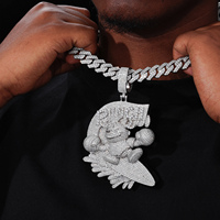 Pendentif Moissanite Iced Out Tendance en Argent Sterling 925 Plaqué Or VVS, Bijou Hip Hop Cartoon Boxe Surf pour Rappeur, Cadeau de Fête