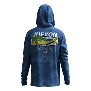 เสื้อยืดแขนยาวมีฮู้ดลายพรางสีน้ำเงินพิมพ์ลายแบบซับลิเมชั่นสำหรับผู้ชาย ผ้าโพลีเอสเตอร์ 100% ระบายอากาศได้ดี กันลม กันน้ำ ป้องกันรังสียูวี - Product Image 5