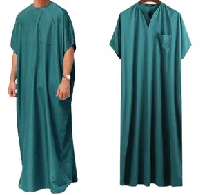 Robe rétro hommes grande taille moyen-orient islamique Thobe caftan solide chemise à manches courtes mode dubaï Jalabiya prière musulmane en vrac