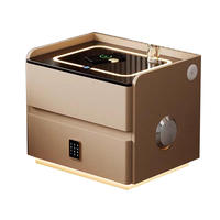Table de chevet moderne intelligente en cuir assemblée avec plateau en verre, charge sans fil, USB, lumière réglable, haut-parleur Bluetooth, verrouillage par empreinte digitale