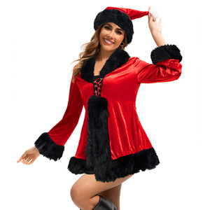 Disfraz de Navidad Yi Xiaoyi para Mujer, Abrigo Rojo de Terciopelo de Santa Claus con Gorro, Traje Festivo para Adultos, Vestido para Actuaciones en Escenario - Product Image 4
