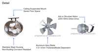 Ventilateur de circulation d'air pour serre, souffleur suspendu au plafond en acier inoxydable, débit horizontal de 3200-12000 m³/h pour la ventilation des tunnels