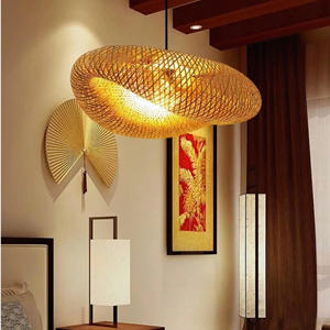 Bamboo Pendant <b>Light</b> Rattan Woven Hanging Lamp Vintage LED Chandelier Dining Living Kitchen <b>Boho</b> <b>Ceiling</b> OEM Supplier - Product Image 6