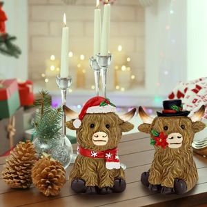Statuette Vintage <span class=keywords><strong>di</strong></span> Coppia <span class=keywords><strong>di</strong></span> <span class=keywords><strong>Mucche</strong></span> Highland Natalizie in Poliresina, Decorazioni da Tavolo per la Casa a Tema Natalizio - Product Image 4