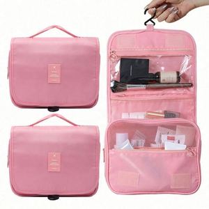 Hot Selling Custom Printing Logo & Design Polyester <b>Large</b> Capacity Mesh Pouch Hanging for Travel <b>Cosmetic</b> Makeup <b>Bag</b> Zipper - Product Image 1