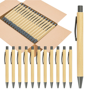 Stylos à bille rétractables en bambou écologiques personnalisés, prise en main confortable, bambou naturel, durables, pour fournitures de bureau - Product Image 4