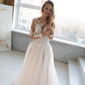 V-neck Wedding Dress A-Line Tulle Ivory White With Lace Slit Natural Waistline Bridal Beach Outdoor Forest Style - Product Image 2