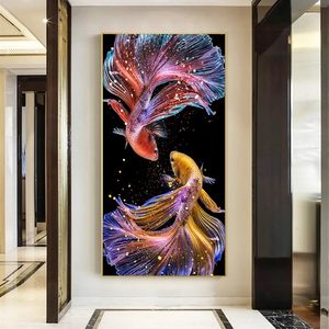 Lussuoso Dipinto Astratto <span class=keywords><strong>di</strong></span> <span class=keywords><strong>Pesci</strong></span> Dorati in Cristallo e Porcellana, Stampa HD, Arte Murale Moderna, Design Personalizzato per Decorazione Casa - Product Image 3