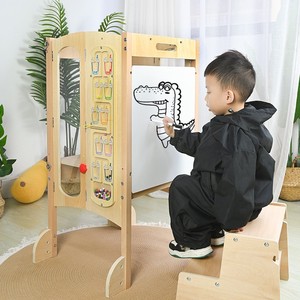 Wooden Baby Learning Tower <b>Step</b> Stool Solid Wood <b>Foldable</b> Children's Climbing Stool With Handrails For Kids - Product Image 1