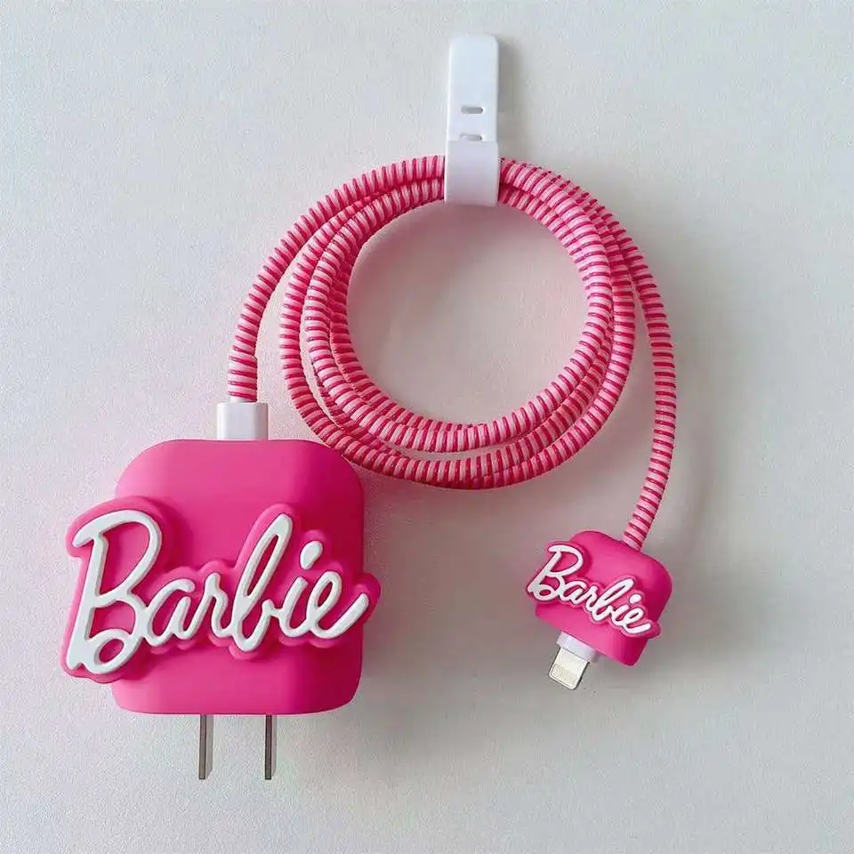 Pour iPhone 18W 20W Protectores de Cables Housse de Protection Barbie 3D Mignon Dessin Animé Silicone Caoutchouc Téléphone Chargeur Câble Protecteur