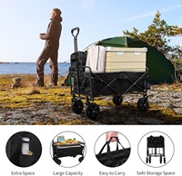 Chariot pliable en acier allié noir, chariot pliable à 4 roues, poignée réglable, chariot utilitaire pour le camping, la plage, le jardin, le pique-nique