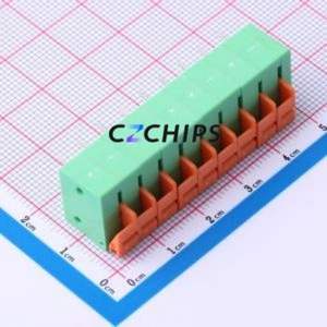 DB142R-5.08-9P-GN Spring Terminal Block Bent Lead Through Hole,P=5.08mm Connector 1x9P 5.08mm Green 9P - Product Image 2