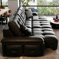 Canapé-lit moderne intelligent électrique rétractable en cuir PU noir, style italien de luxe léger, dossier haut, assise profonde, pour salon