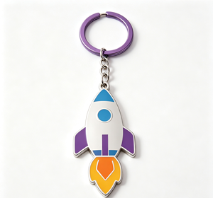 Porte-clés en métal émaillé en forme de fusée, pendentif violet, argenté, orange, bleu, accessoire cadeau - Product Image 2