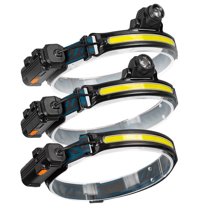 LED Strip Sensor Headlamp Camping Hunting Flood Rechargeable Head Lamp Type-C Built-in Battery Head Flashlight