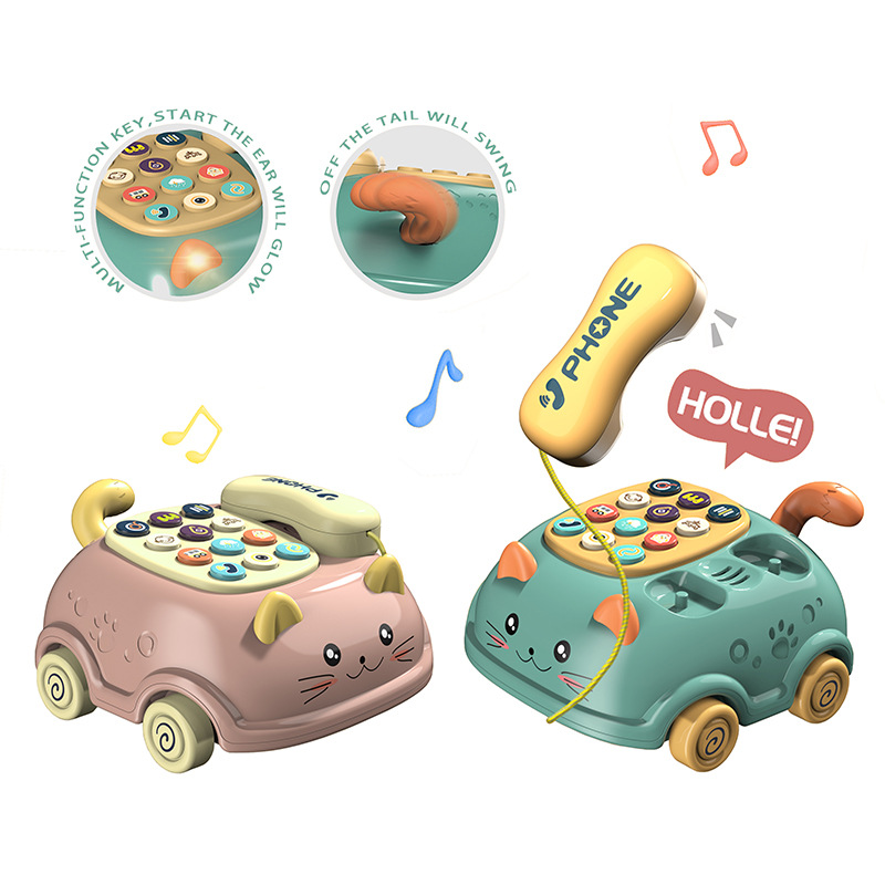 Multifunctional Simulation Telephone & Cat Car Early Educational Story Machine Toy for Children Cross-Border Baby Toy