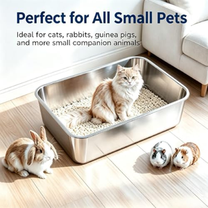 Nouvelle litière pour chat en acier inoxydable extra large pour chat de grande taille, litière pour chat en métal à côtés hauts, facile à nettoyer - Product Image 2