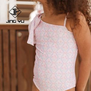 Traje de Baño de Alta Calidad con Estampado Playero, de Un Solo Hombro, para Niñas, Bikini Personalizado de Poliéster Reciclado - Product Image 1