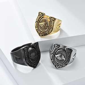 yunnique cross-border art and retro style evil eye <b>titanium</b> steel <b>ring</b>, unique niche totem jewelry - Product Image 1