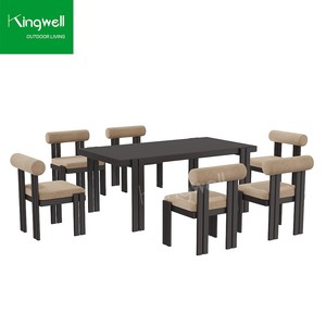 Modern <strong>6</strong> <strong>Seater</strong> Outdoor Aluminum Frame <strong>Garden</strong> Dining <strong>Table</strong> <strong>and</strong> <strong>Chairs</strong> Set <strong>Round</strong> Patio Dining Set for Courtyard Hotels - Product Image 5