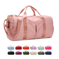 Grosir tas olahraga nilon untuk wanita tas tangan Duffel akhir pekan tahan air tas bahu Yoga dengan kompartemen sepatu tas perjalanan
