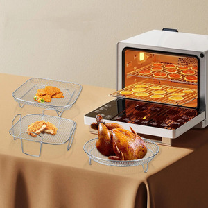 304 Stainless Steel Round and Square Mesh Rack Oven Accessories <b>BBQ</b> Rack Three-Layer Air Fryer Accessories - Product Image 2