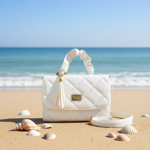 Bolso de Mano para Mujer Fana Morgan, de Cuero Blanco Acolchado, con Borlas, Forma de Sobre, para Playa, Gran Capacidad, Correa Extraíble - Product Image 2