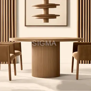 Modern style Luxury Indoor furniture set Cylindrical table legs teak wood living room dinning table