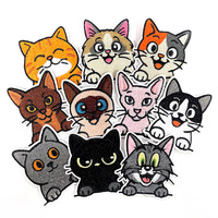 Patch Bordir Kain Motif Kucing Lucu Grosir, Desain Multi-Kucing, Patch Setrika untuk Topi, Pakaian & Tas