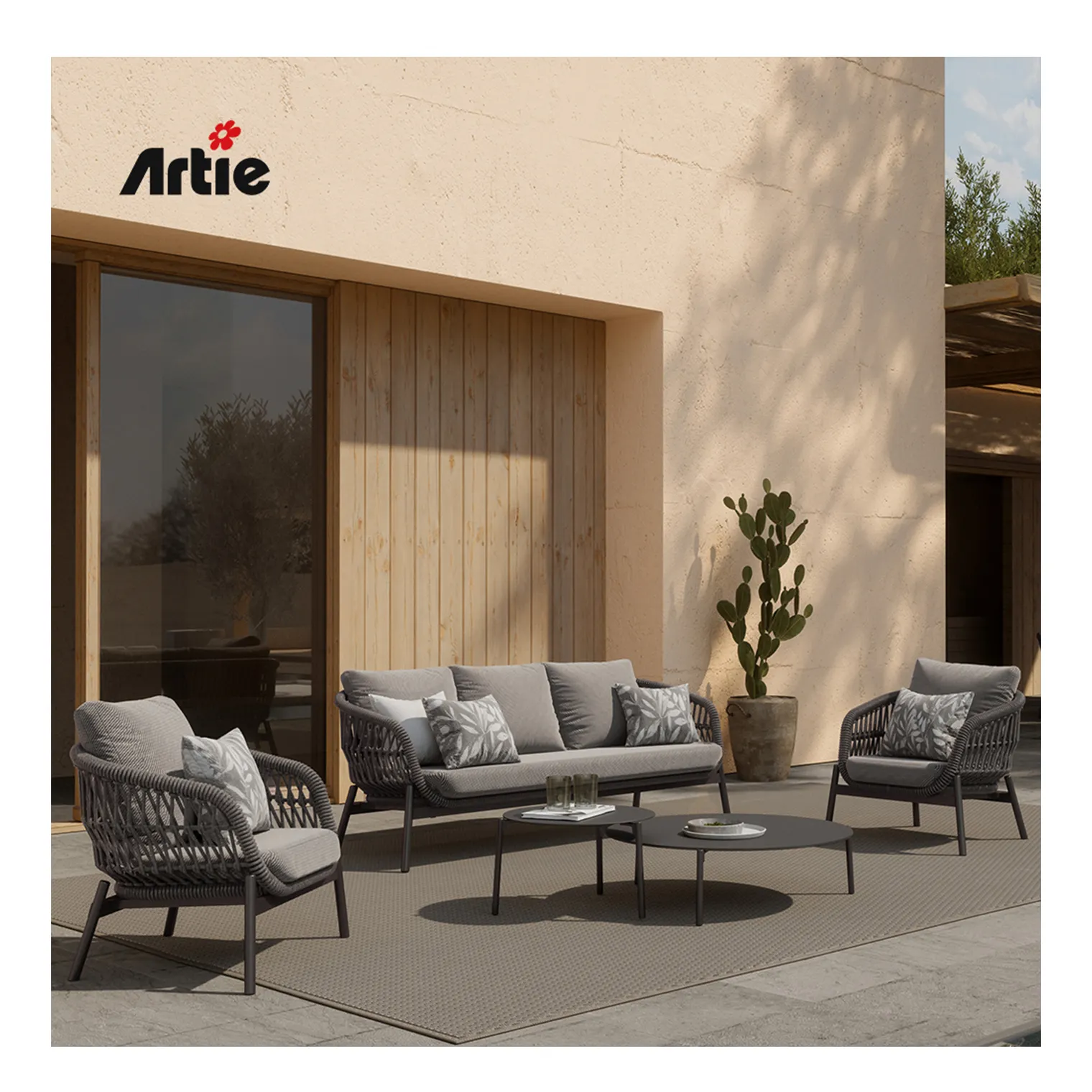 Artie Custom Commercial Gartenmöbel Aluminium Patio Set UV-beständiges gewebtes Seil Gartens ofa