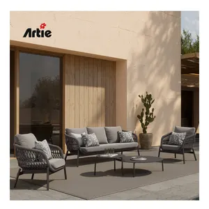 Artie Custom Commercial Outdoor Furniture Aluminium Patio Set UV Resistant Weaved Rope Garden Sofa