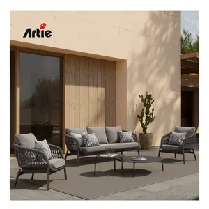 Artie Kustom Furnitur Luar Ruangan Komersial Aluminium Patio Set UV Tahan Anyaman Tali Sofa Taman