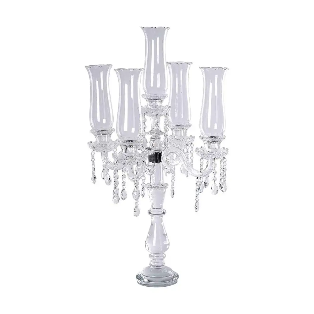 JY Crystal Glass Wedding Centerpiece 5 Arms Candelabra Decoration Handcrafted Exquisite Candlestick