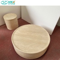 HZX socle en marbre durable dessus latéral pierre travertin Table basse ronde salon meubles de maison