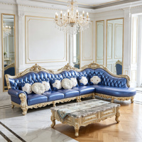 Canapé sectionnel en cuir indigo, ensemble de canapés modulaires pour salon, avec moulures décoratives, canapé en cuir Sovereign Room