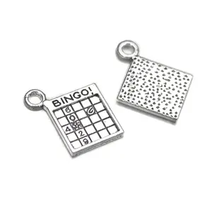 Antique Silver Square Shape Bingo Number Games Charms for Jewelry Making Diy Handmade Jewelry