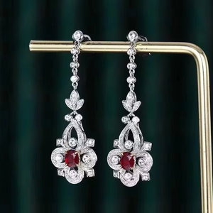 SGARIT Bijoux fins, boucles d'oreilles pendantes avec pierres précieuses, rubis naturel non chauffé de 1,5 carat, or blanc 18 carats, boucles d'oreilles vintage pour femmes - Product Image 3