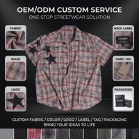 Chemise à carreaux personnalisée pour homme à manches courtes, effet vieilli, délavée à l'acide, patchwork étoile, style streetwear, hip-hop, grunge, rétro, coupe oversize, boutonnée