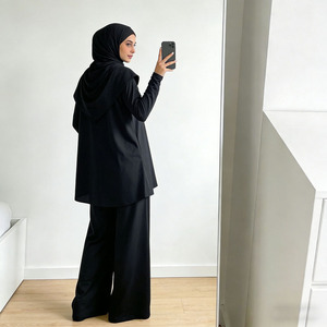 Wholesale Black <b>Modest</b> Burkini <b>Set</b> for Women Muslim Swimwear 3 Piece Long Tunic Wide Leg Pants Hijab - Product Image 1