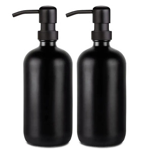 8oz 16oz 32oz black Glass Round boston <b>Bottles</b> with Stainless Steel Pump Lid 500ml Glass Liquor Soap <b>Bottle</b> - Product Image 1