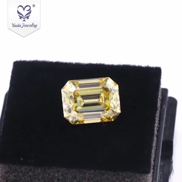 Yadis 보석 멋진 생생한 노란색 moissanite 보석 에메랄드 컷 가격 캐럿 실험실 만든 다이아몬드