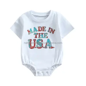 1 buah Label pribadi RTS bayi baru lahir balita laki-laki perempuan musim panas pakaian katun dibuat INTHE USA Hari Kemerdekaan Romper bayi