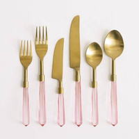 Tableware Bulk Gold Stainless Steel Cutlery Set Faceted Flatware in Lucite clear Flatware with Gold Marble Flatware Set