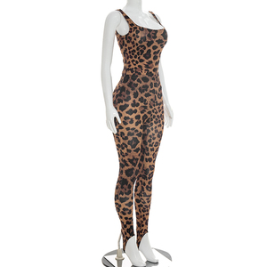 Viviblook D26ST185 Women Leopard Print <b>Set</b> <b>Sexy</b> Sleeveless Bodysuit Skinny Pants Casual Two Piece <b>Set</b> - Product Image 3