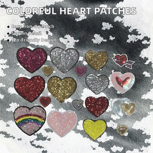 Patchs thermocollants en tissu à sequins colorés en forme de cœur pour vêtements, chaussures, sacs – Broderie décorative - Product Image 3