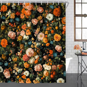 Tenda da doccia floreale Vintage con stampa di piante da bagno tenda da bagno impermeabile Boho tenda da doccia floreale per il bagno - Product Image 1